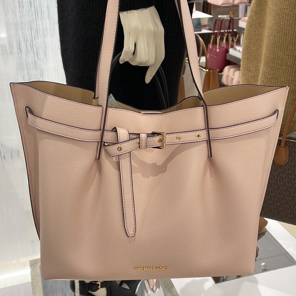 MICHAEL KORS Emilia Large Pebbled Leather Tote Bag POWDER BLUSH COLOR - Picture 15 of 16